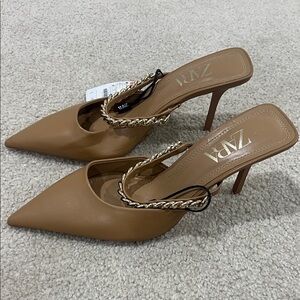 Zara Brown Chain Accent Heels size 10